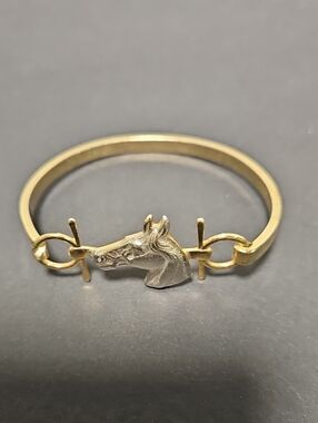 Gold and Silver Horse Head Bangle Bracelet - Elegant Womens Jewelry